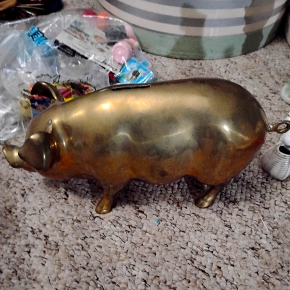 1920's. Antique Brass Piggy Bank